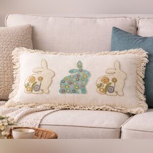 Pier 1 Imports | Beaded Bunny Pillow Cover | Cotton Linen Blend | Easter Decor